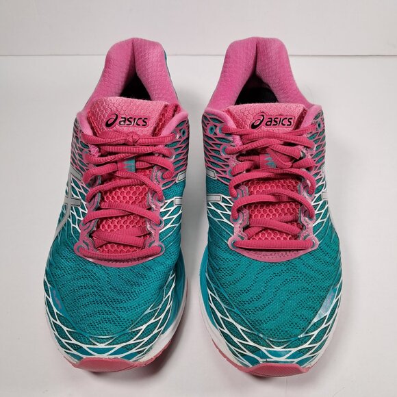Asics Gel Nimbus 18 Women 8 Mesh Teal Silver Pink Athletic Running Sneakers - Picture 8 of 15